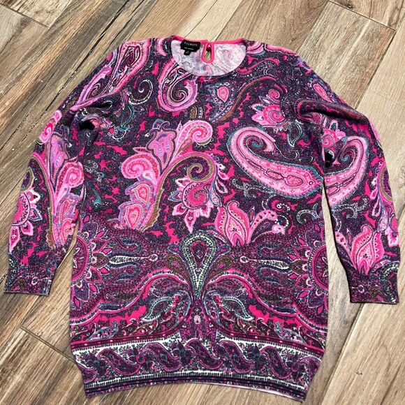 Talbots Audrey Paisley Pink & Purple Cashmere Sweater Small EUC - Picture 1 of 8